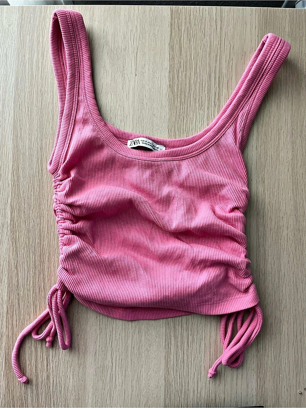 Zara Pink Ruched Tie-Side Tank Top